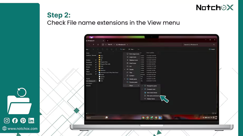 Check File name extension in the View menu