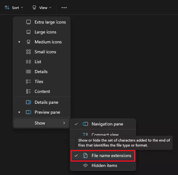Check File name extensions in the View menu