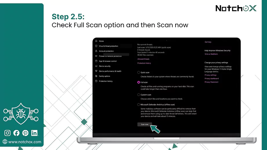 Check Full Scan option and then Scan now
