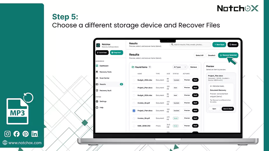 Choose a different storage device and Recover File