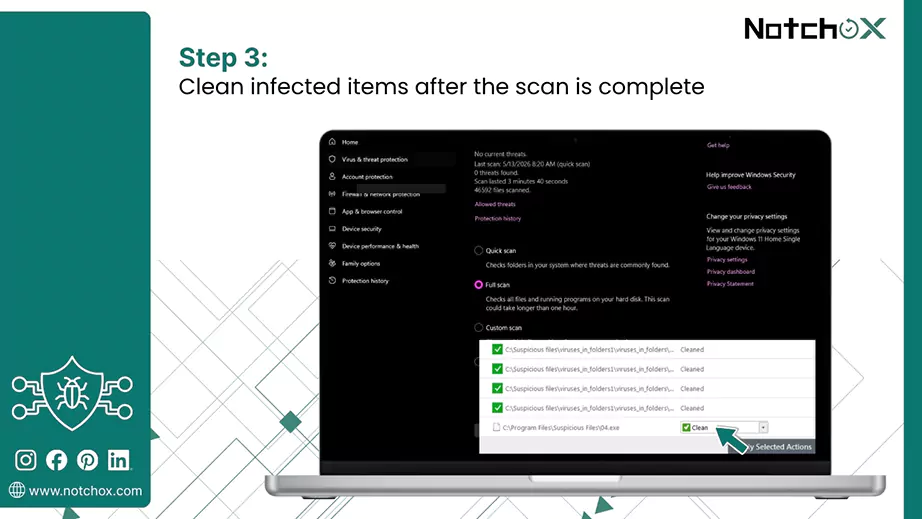 Clean infected items after the scan is complete