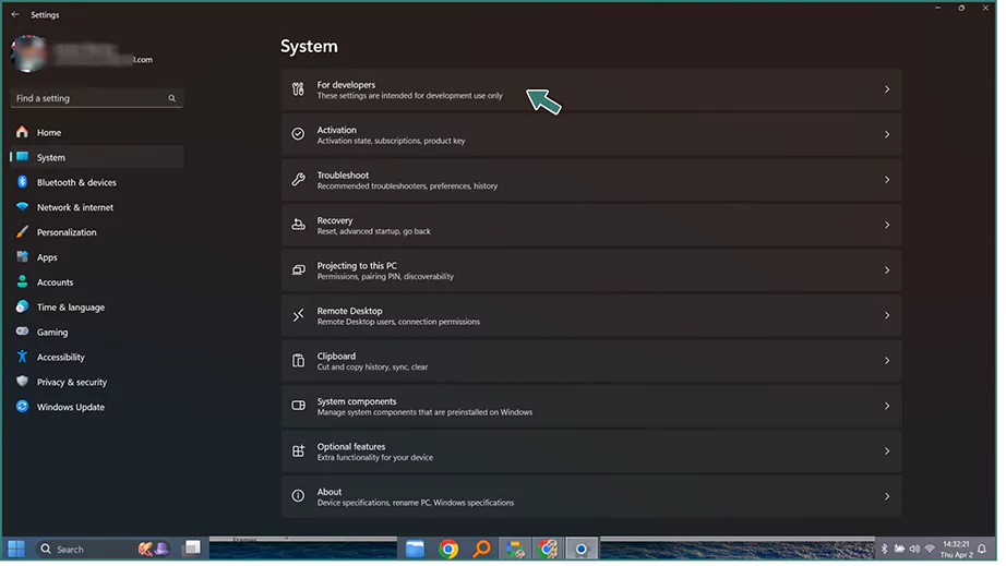 For Developers settings
