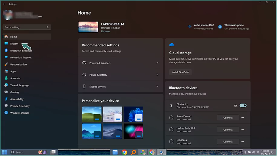 Goto System in Settings