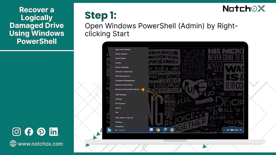 Open Windows PowerShell Admin by Right clicking Start