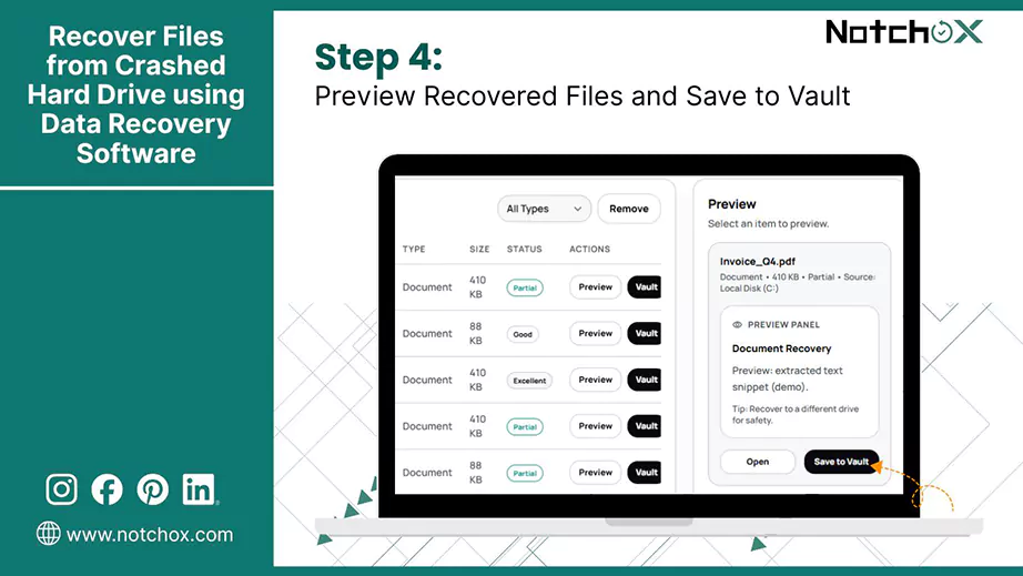 Preview Recovered Files and Save to Vault