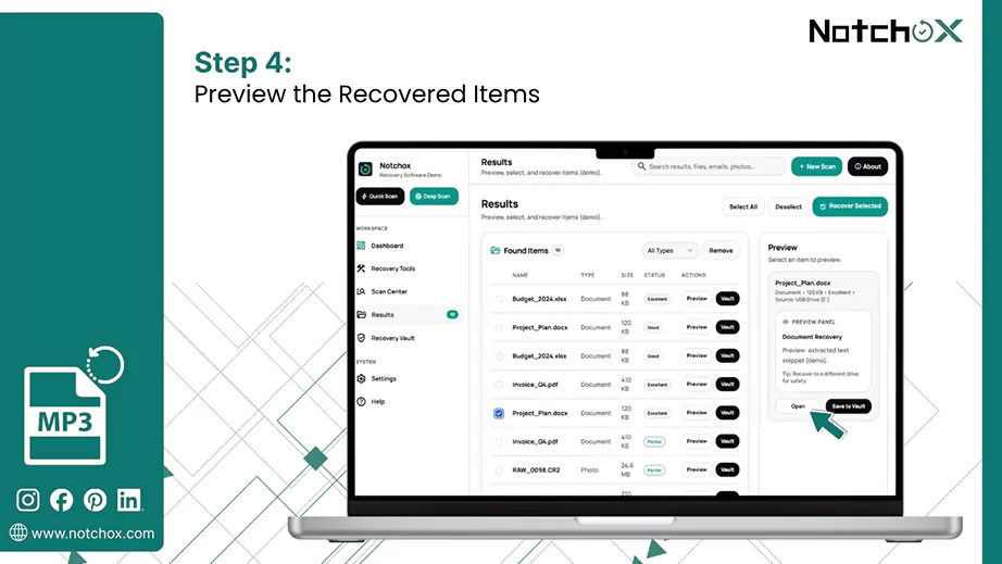 Preview the Recovered Item