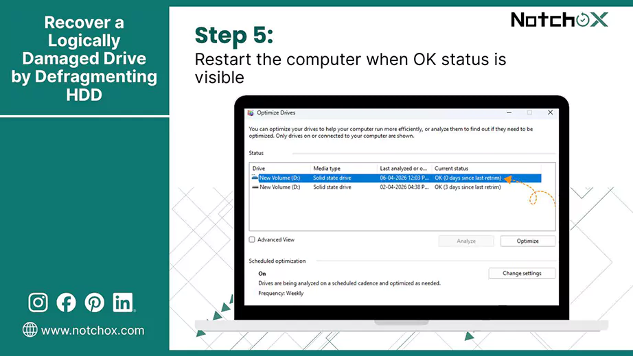 Restart the computer when OK status is visible