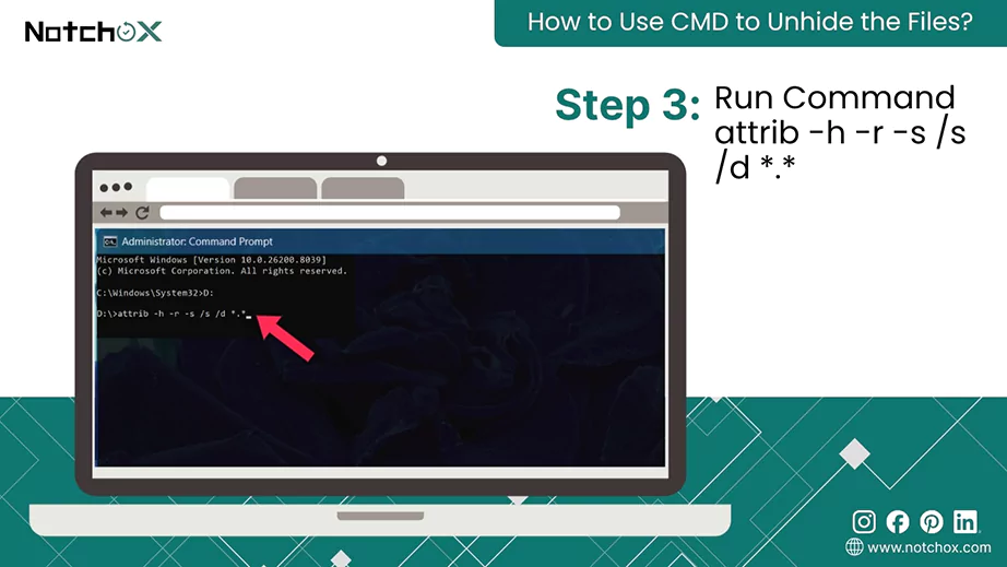 Run Command attrib h r s s d