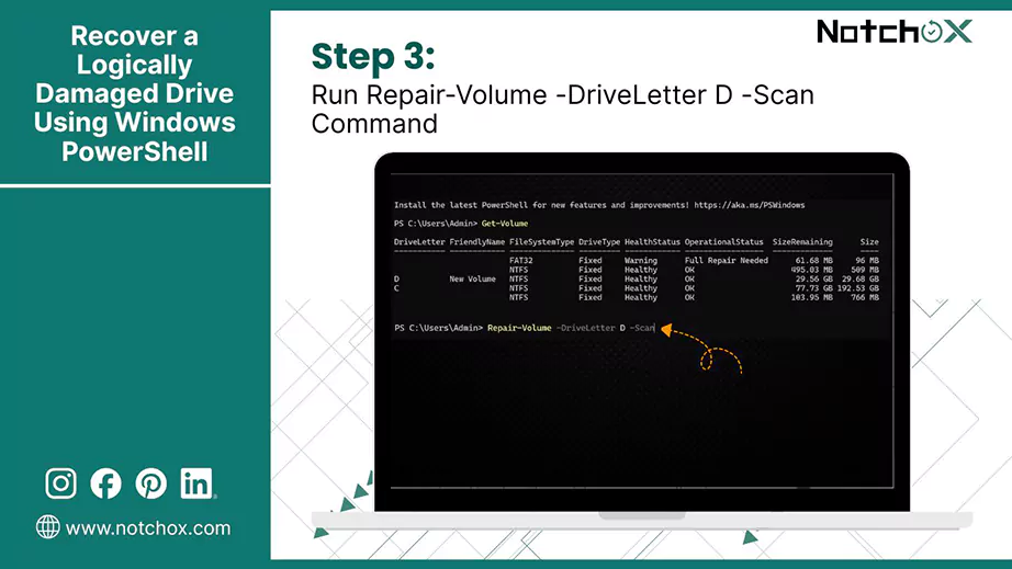 Run Repair Volume DriveLetter D Scan Command