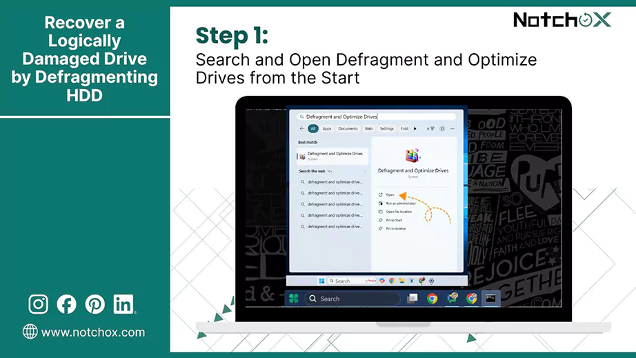Search and Open Defragment and Optimize Drives