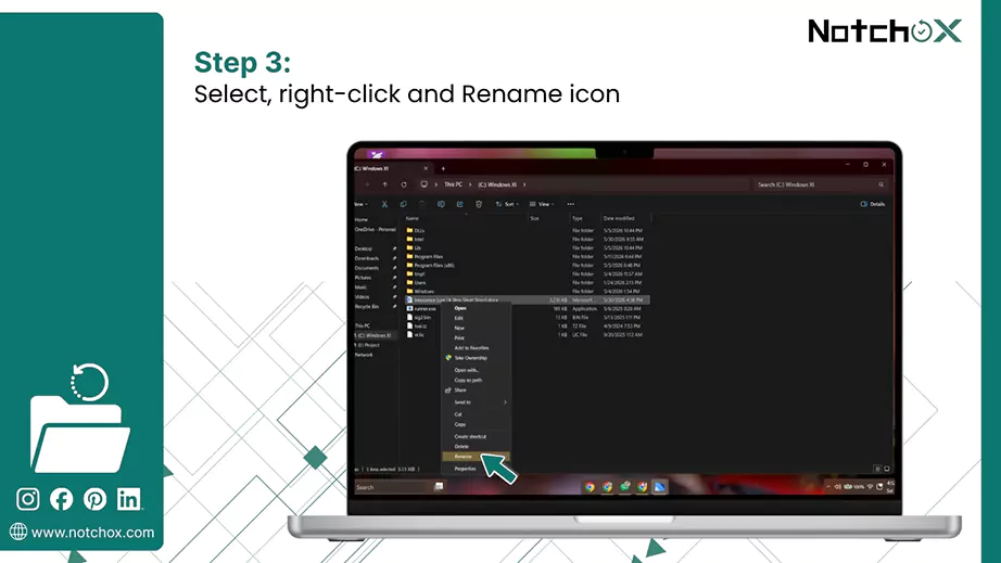 Select right click and Click Rename icon
