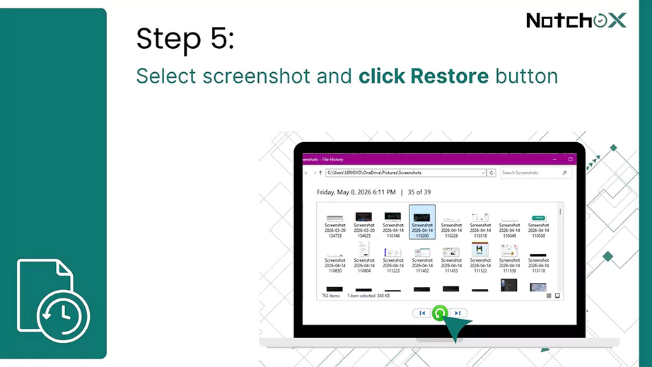 Select screenshot and click Restore button