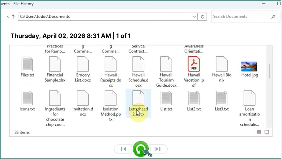 Select the File and Click the Restore Button