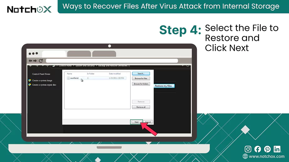 Select the File to Restore and Click Next
