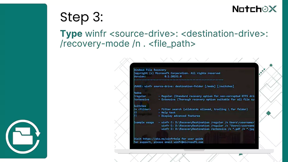 Type the command