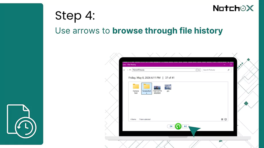Use arrows to browse through file history