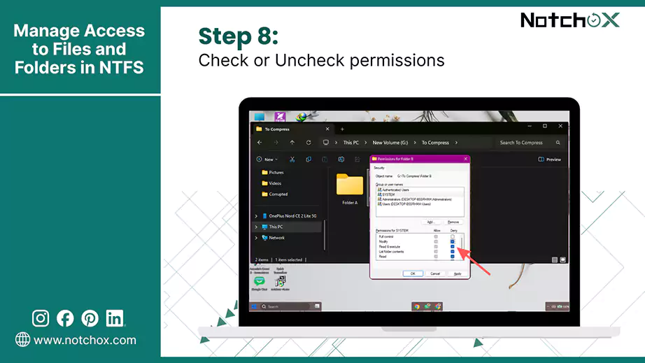 Check or Uncheck permissions