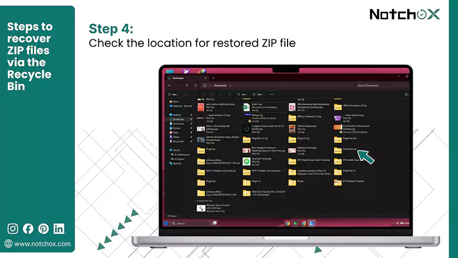 Check the location for restored ZIP files
