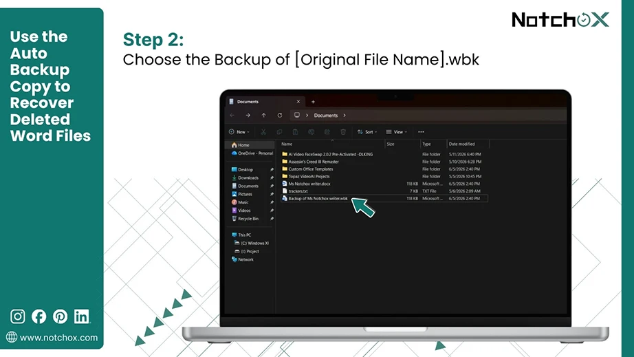 Choose the Backup of [Original File Name].wbk