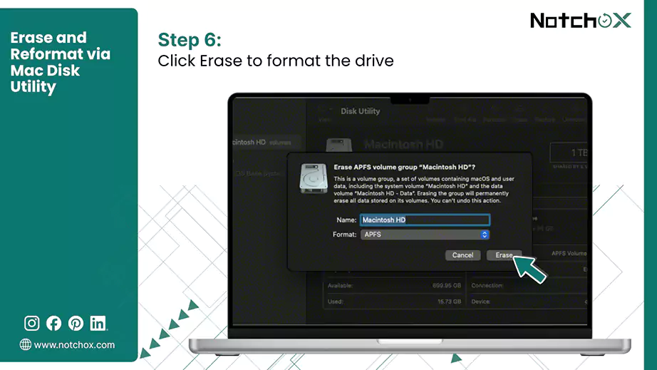 Click Erase to format the drive