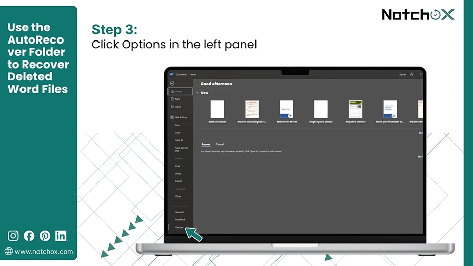 Click Options in the left panel