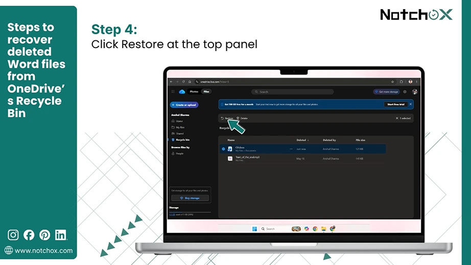 Click Restore at the top panel
