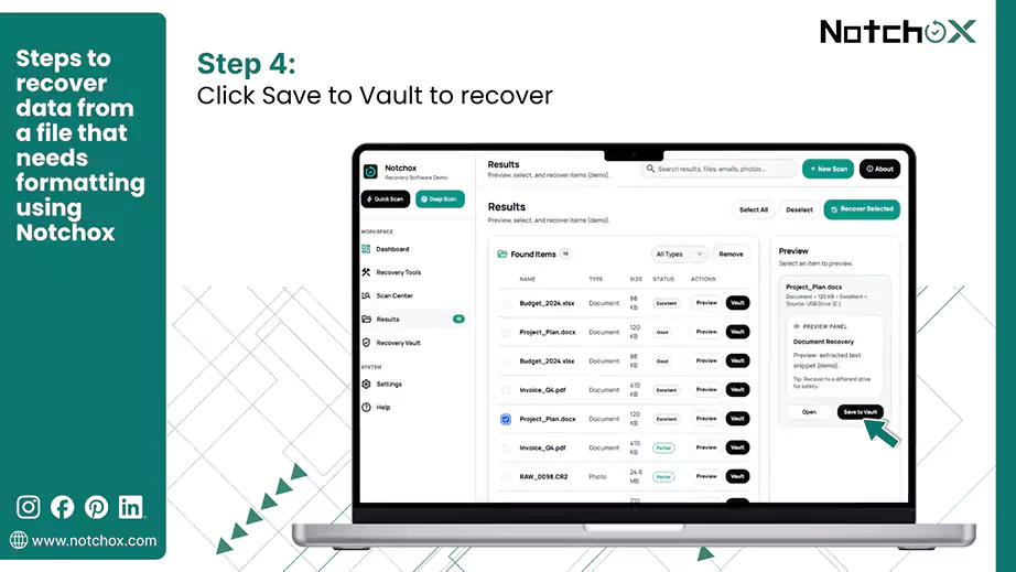 Click Save to Vault to recover