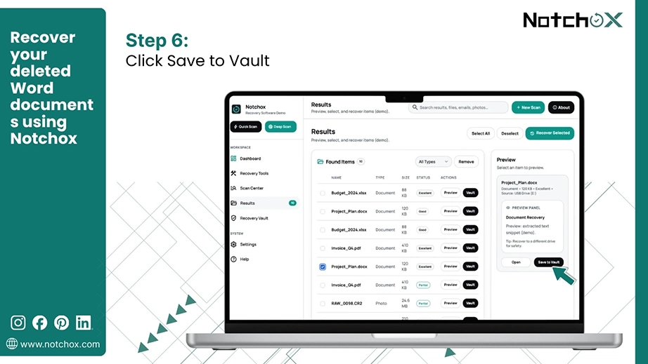 Click Save to Vault