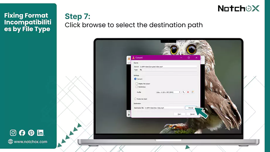 Click browse to select the destination path