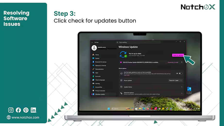 Click check for updates button