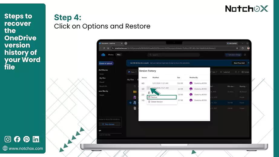 Click on Options and select Restore