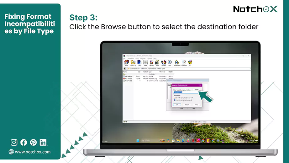 Click the Browse button to select the destination folder