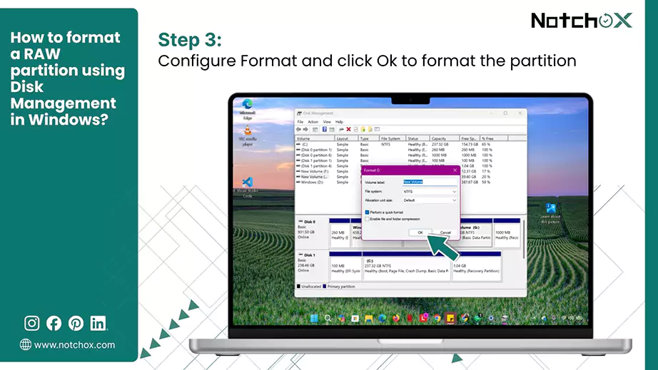 Configure Format and click Ok to format the partition