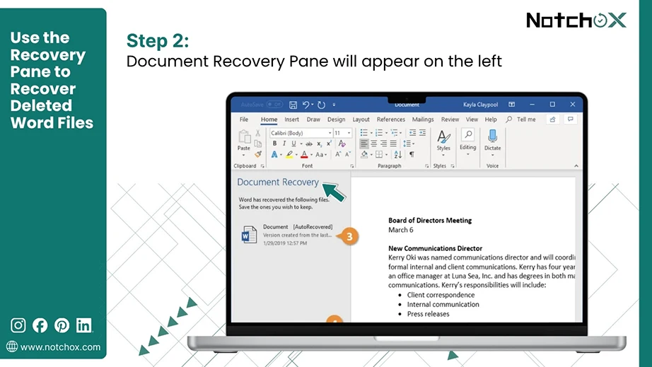 Document Recovery Pane will appear on the left