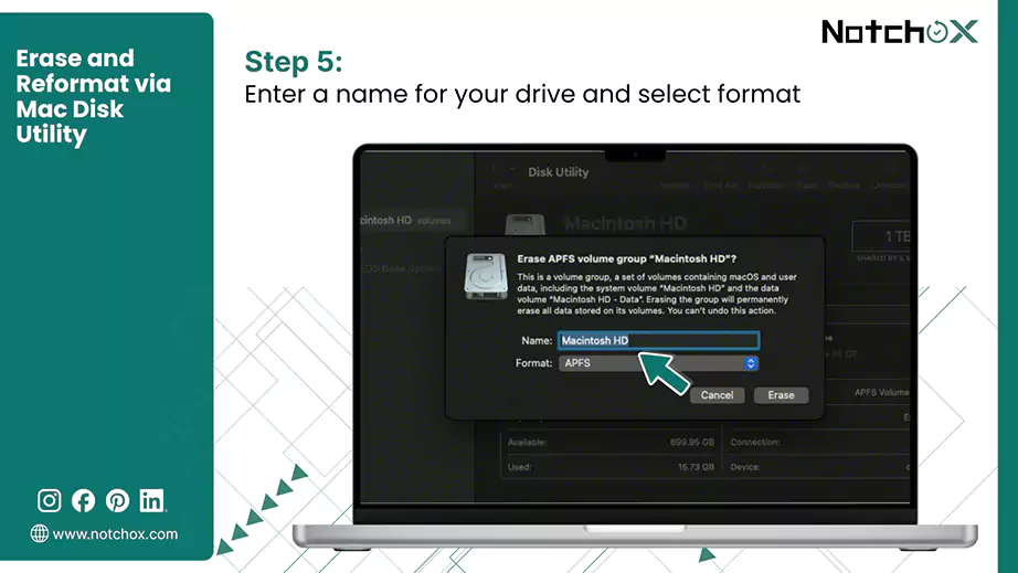 Enter a name for your drive and select format