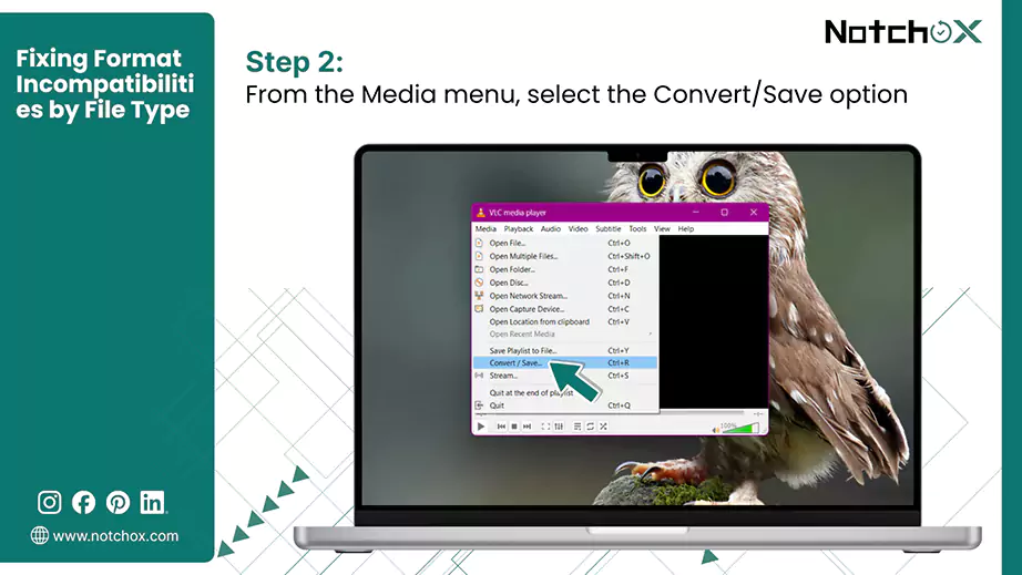 From the Media menu select the Convert Save option