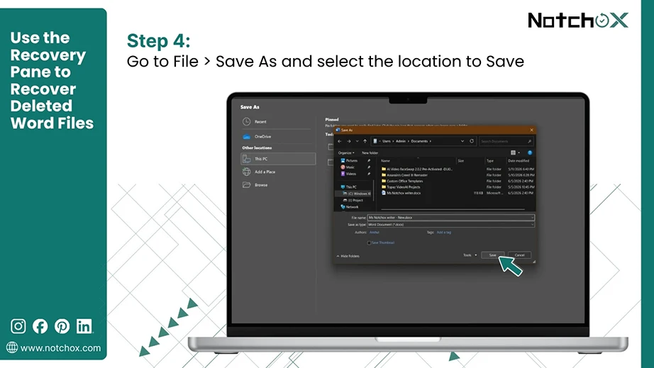 Go to File Save As and select the location to Save