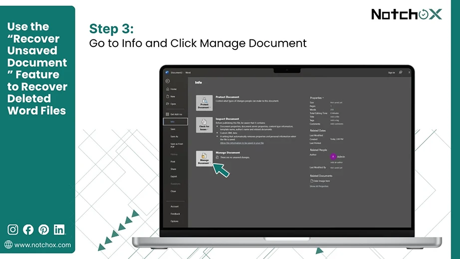 Go to Info and Click Manage Document