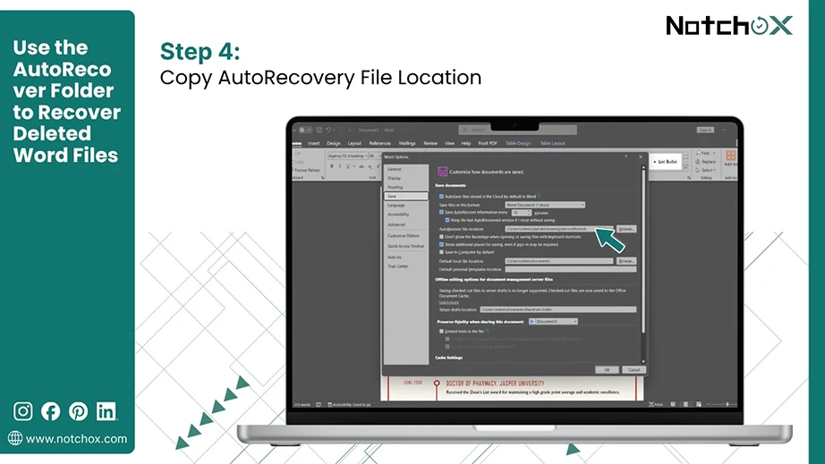 Go to Save and copy AutoRecovery File Location