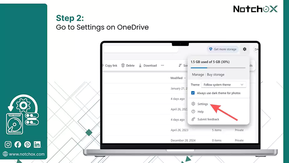 Go to Settings on OneDrive