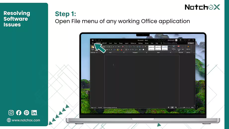 Open File menu of any working Office application