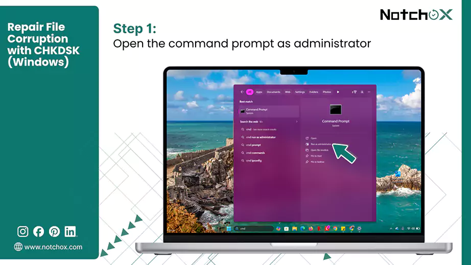 Open the command prompt as administrator