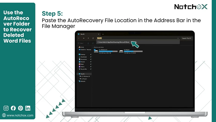 Paste the AutoRecovery File Location in the Address Bar in the File Manager