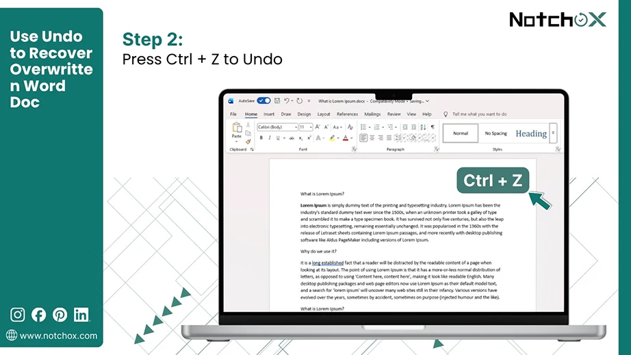 Press Ctrl + Z to Undo