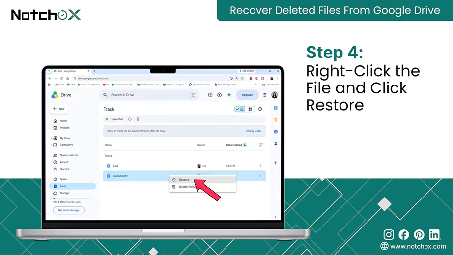 Right Click the File and click Restore