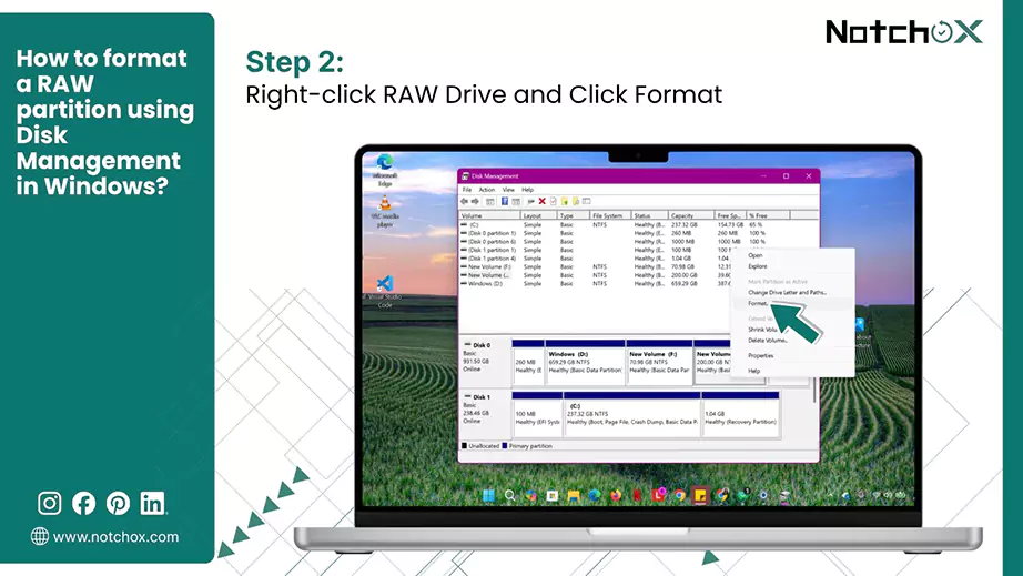 Right click RAW Drive and Click Format