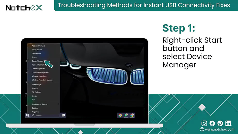 Right click Start button and select Device Manager