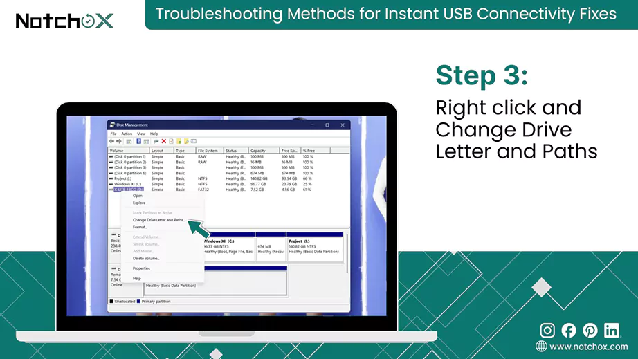 Right click and Change Drive Letter and Paths