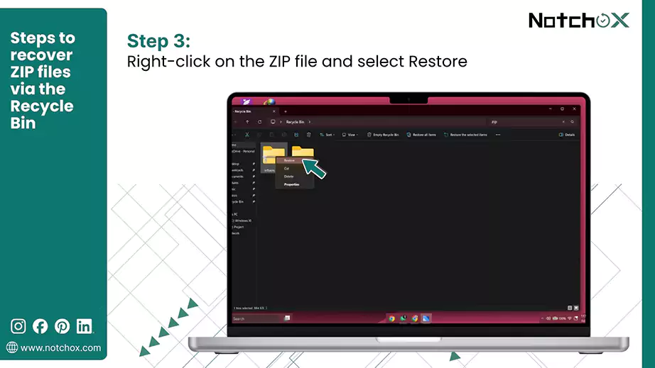 Right click on the ZIP file and select Restores