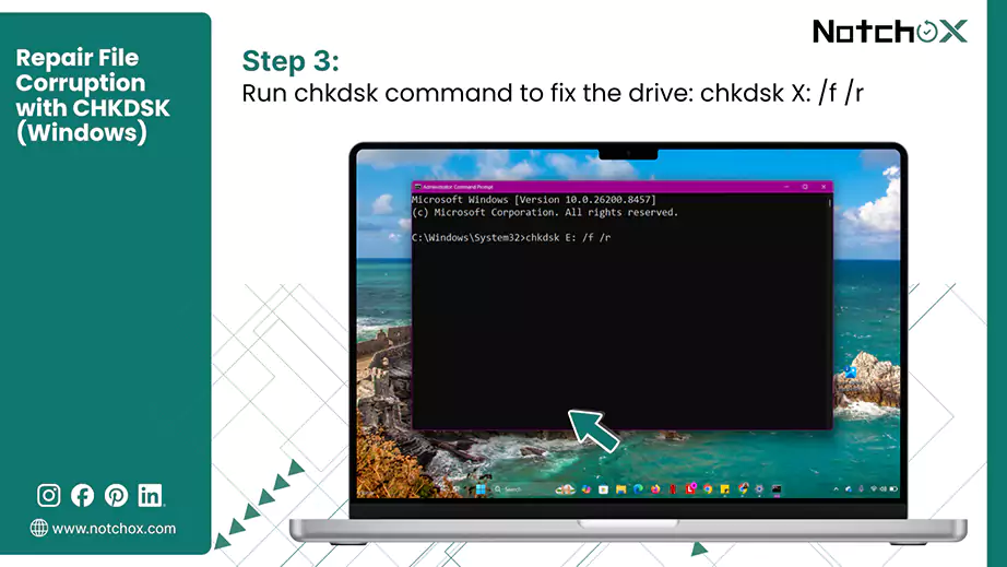 Run chkdsk command to fix the drive